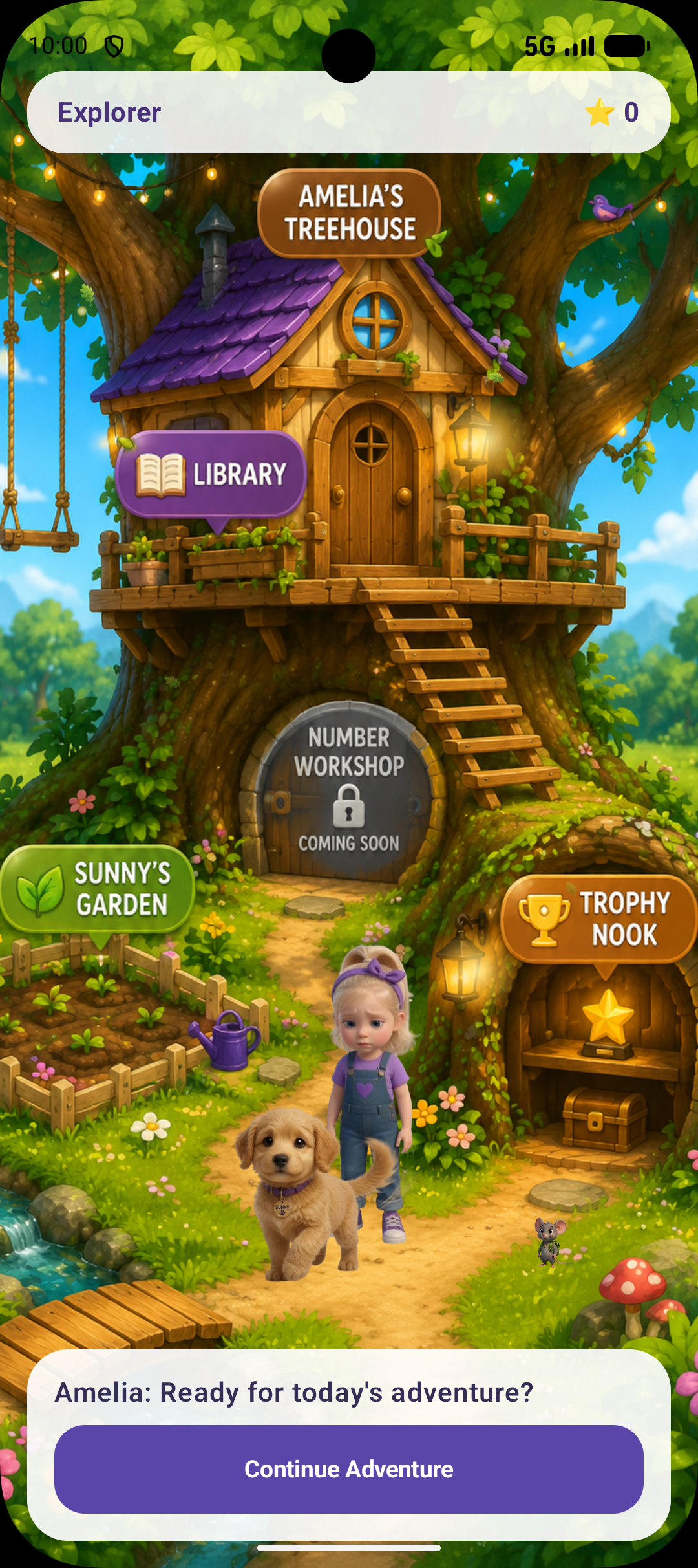 Learn with Amelia treehouse home screen