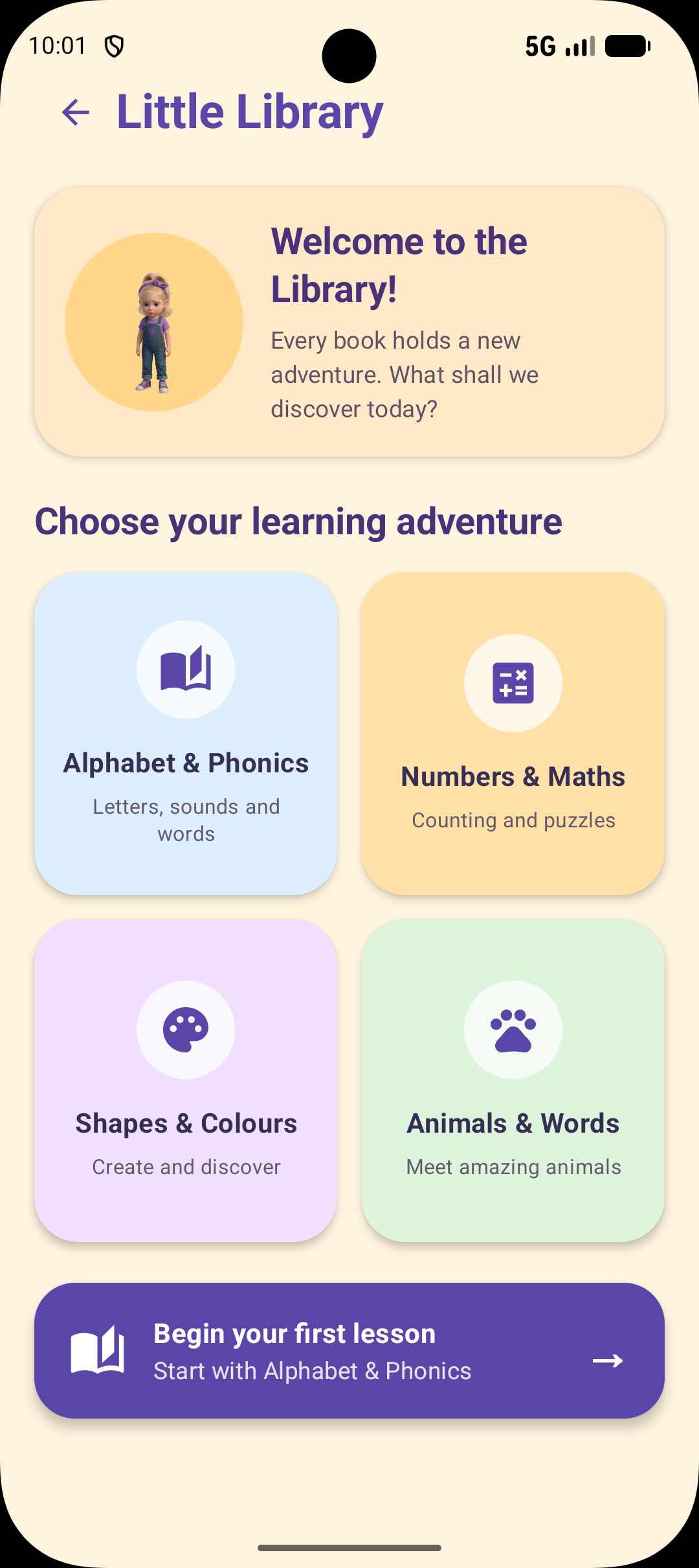 Learn with Amelia letter lesson screen